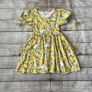 Mini Boden Yellow Cotton Puff-Sleeve Bunny Easter Dress - 6-7Y